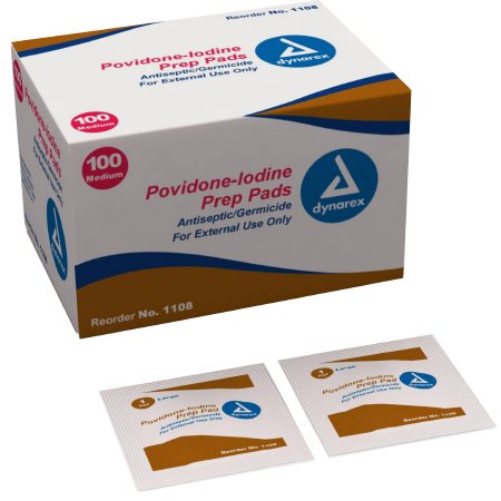 Pad Prep PVP Dynarex® 10% Strength Povidone-Iodine Individual Packet Medium NonSterile (100/BX10BX/CS) by Dynarex Corporation  ID 1108